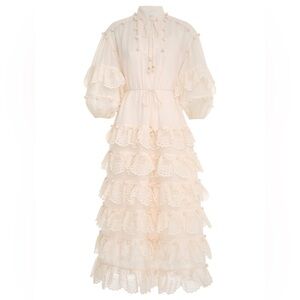 Zimmermann Cream Ruffled Tiered Sundress with Bishop Sleeves